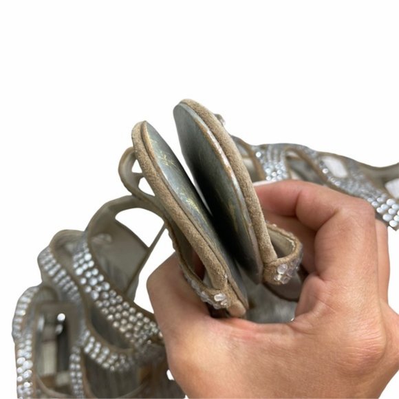 MICHAEL Michael Kors Jeweled Bling Strappy Brown Suede Slingback Stiletto Size6M - Picture 10 of 11